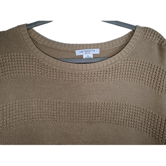 Liz Claiborne Petite Small PS Beige Sweater Cotton Acrylic Textured Knit Crew - Picture 7 of 8